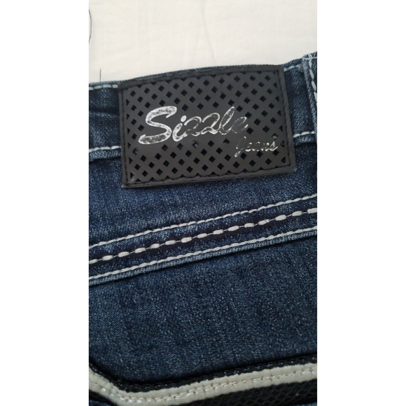 Sizzle Wash Jeans Embroidered Pockets White Trims Sz 18 Women's Dark Blue Jeans - Picture 5 of 10